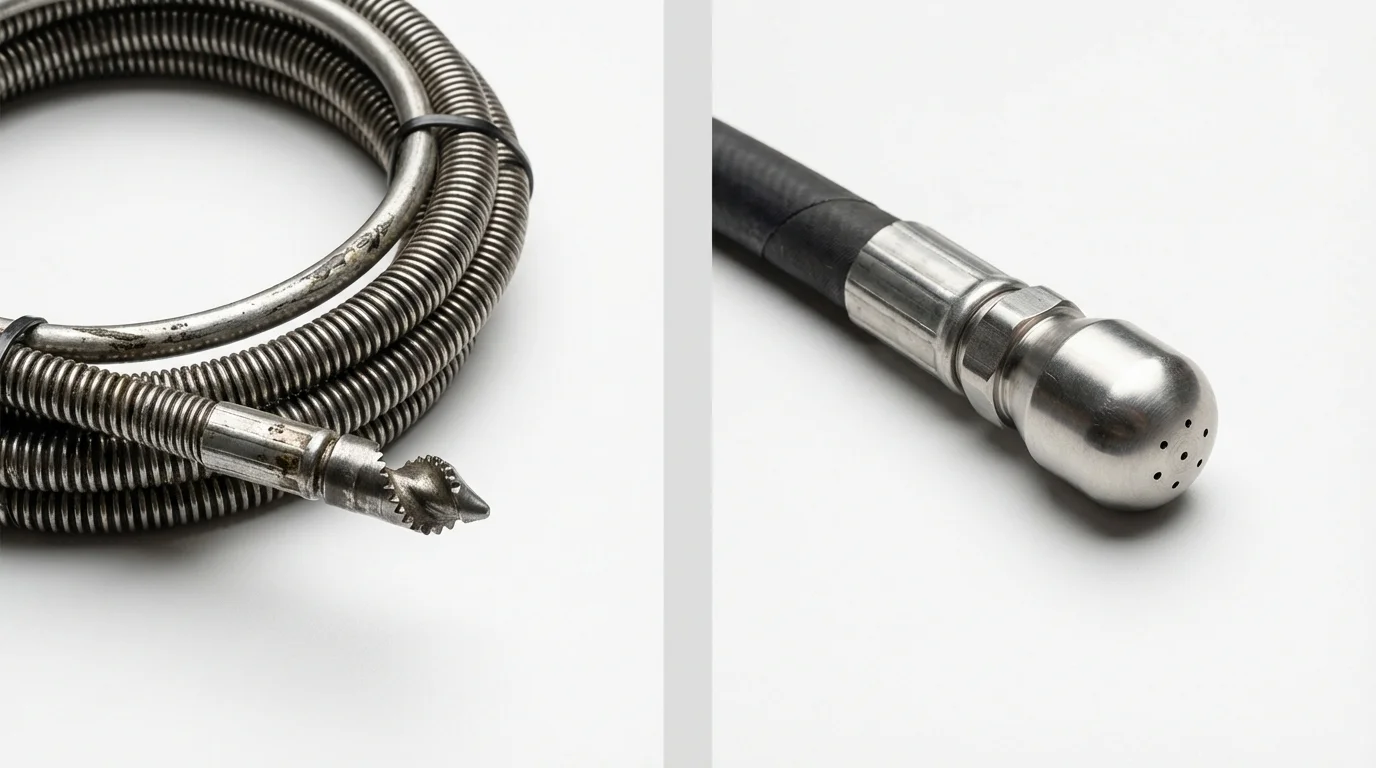 Drain snake cable and hydro jetting nozzle used for drain cleaning in Berlin, CT