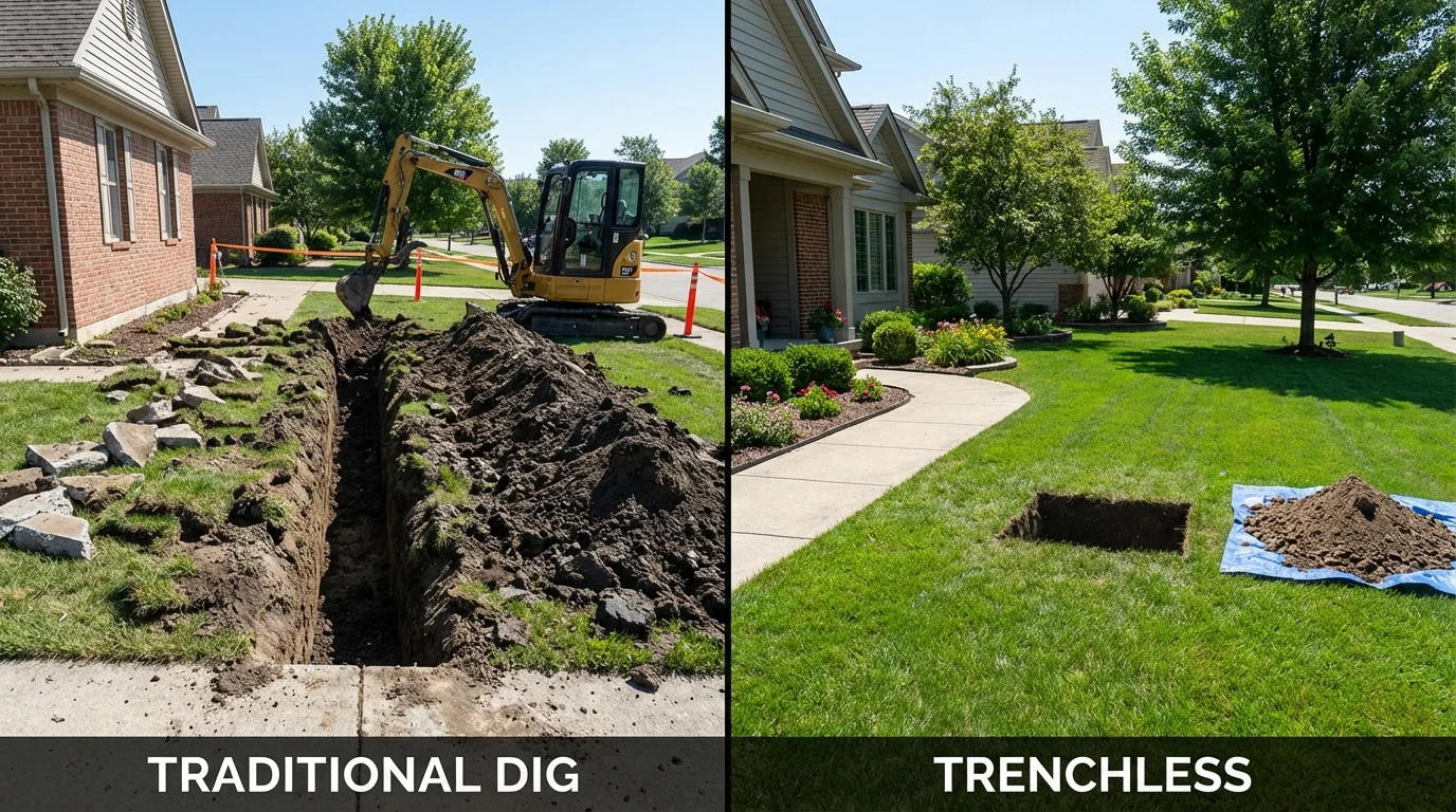 Trenchless sewer repair with minimal yard damage versus traditional excavation in Berlin, CT